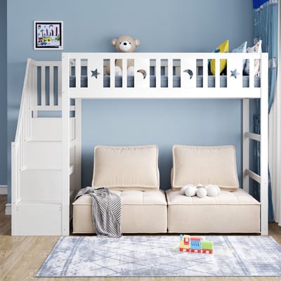 VVBV Houten Stapelbed 90x200 cm met Uitvalbeveiliging, Voor Kinderen/Tieners - Trap/Ladder - Massief Hout Wit
