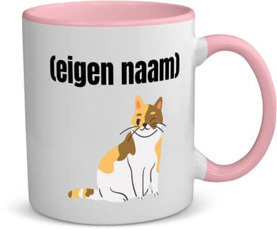 Akyol - kat met eigen naam koffiemok - theemok - roze - Katten - katten liefhebbers - iemand die houdt van katten - verjaardag - cadeau - kado - 350 ML inhoud