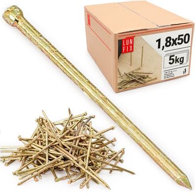 LUN FIX - Stahlnägel - 1,8 x 50 mm - 5kg (ca. 4500 stk.) - Verzinkte bouwnagels - Draadspijkers