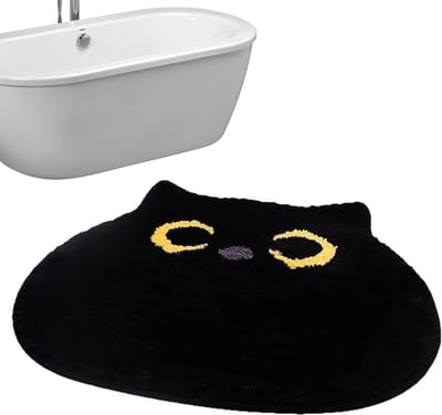 Badkamertapijt Kat - Deurmat Antislip - Veilig Lopen - Zachte Vezels - 50 x 55 cm - Zwart