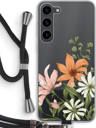 Case Company® - Hoesje met koord geschikt voor Samsung Galaxy S23 Plus hoesje met Koord - Floral bouquet - Telefoonhoesje met Zwart Koord - Bescherming aan alle Kanten en Over de Schermrand
