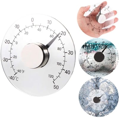 Buiten Thermometer voor Raam, Transparant Rond, Batterijvrij en Waterdicht, Temperatuur -40 tot 50°C, 10.7 cm Diameter, Ideaal voor Tuin en Balkon