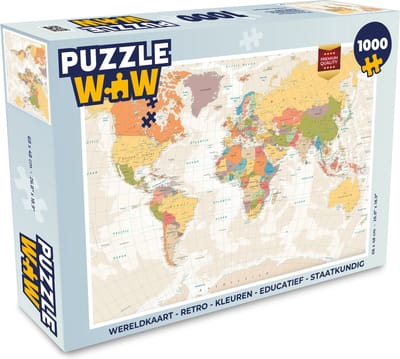 Puzzel Wereldkaart - Retro - Kleuren - Educatief - Staatkundig - Legpuzzel - Puzzel 1000 stukjes volwassenen