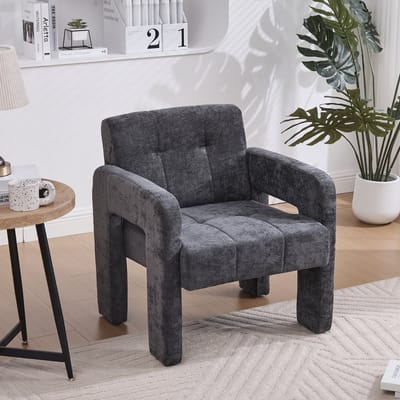 Chenille fauteuil - relaxstoel, met armleuningen en rugleuning, 69x67x74 cm, ergonomische ondersteuning, Scandinavische stijl- Grijs
