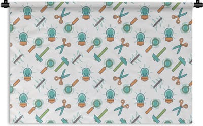 Wandkleed - Wanddoek - Schaar - Potlood - Patronen - 90x60 cm - Wandtapijt