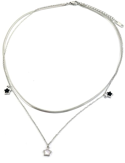 Ketting Dubbel - Sterren - RVS - Lengte 39-44 cm - Zilverkleurig