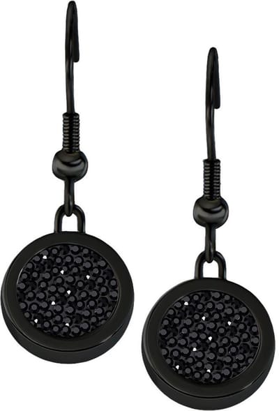 Quiges RVS Schroefsysteem Oorhangers Oorbellen Zwart met Verwisselbare Zirkonia Zwart Mini Munt Set - ECOS272