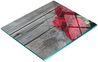 Multifunctionele decoratieve glazen snijplank voor in de keuken met rode rozen, 60x52 cm