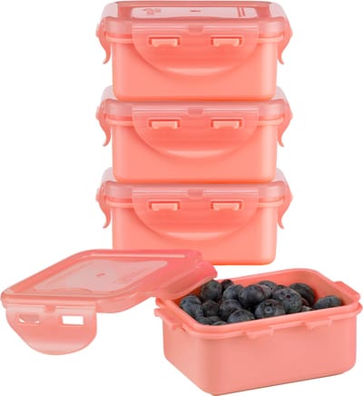 Lock&Lock (mini) Vershoudbakjes set met deksel - Snackdoosjes - Snackbox - Babyvoeding Bewaarbakjes - Diepvriesbakjes - Kinderen en Volwassenen - Luchtdicht - Lekvrij - BPA vrij - PFAS vrij - 180 ml - Roze - Set van 4 stuks - LocknLock