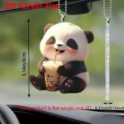 Panda buvant du thé aux perles Dessin animé animal 2D Acrylique Pendentif Charme polyvalent, Décor pour rétroviseur de voiture, Sacs à dos, Festif, Cadeau