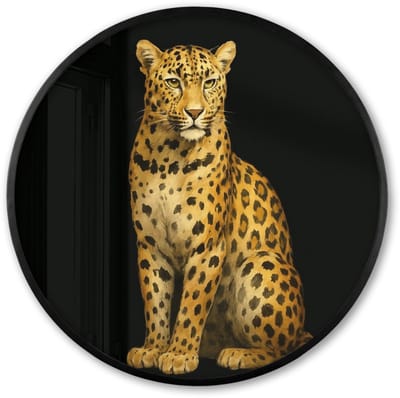 Poster in lijst Rond - Fotolijst 60x60 cm - Posters - Panter - Realistisch - Bruin - Ronde posterlijst zwart - Decoratie - Wanddecoratie woonkamer - Muurdecoratie slaapkamer