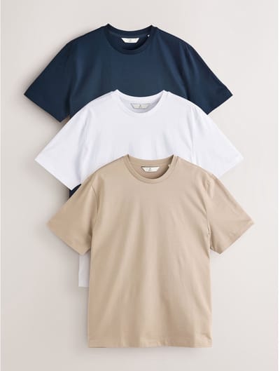 Next - Heren - Signature SUPIMA® katoenen T-shirts met ronde hals, set van 3 - Wit