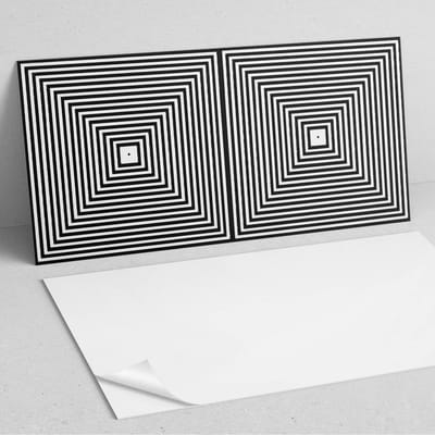 Coloray Wandpanelen Zelfklevend - Concentrische lijnen in vierkanten PVC Wandpaneel - 100 cm x 50 cm - Zwart Wandbekleding Zelfklevend - 1 stuk - Abstractie Wandpanelen Zelfklevend - Wandbord Keuken - Wandpaneel Badkamer