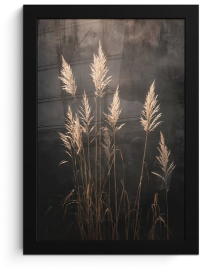 Poster in lijst - Fotolijst 20x30 cm - Posters - Siergras - Pluimen - Verlichting - Zwart - Posterlijst zwart - Decoratie - Wanddecoratie woonkamer - Muurdecoratie slaapkamer