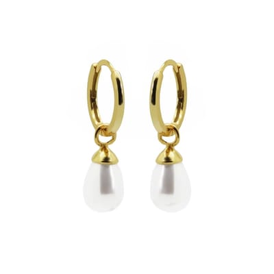 Karma Oorringen Hinged Hoops Hanging Pearl | Goud