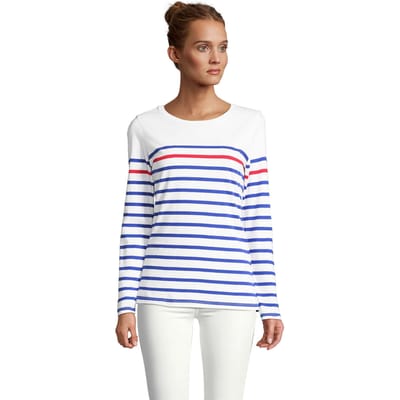 SOLS Dames/Dames Matelot Gestreept T-shirt Met Lange Mouwen (Wit/Royaalblauw/Rood)