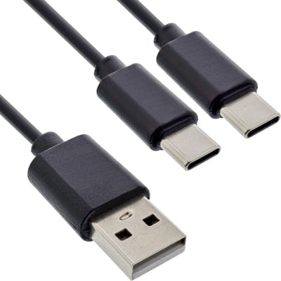 USB-A naar 2x USB-C oplaadkabel | max. 25W | zwart | 1 meter