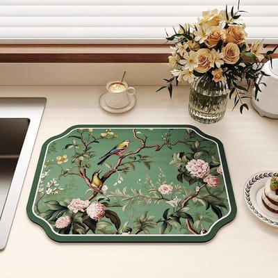 Nieuwe Chinese Ekster Keuken Bedrukte Afdruipmat Diatomeeënaarde Absorberende Mat Tafelblad Tafelgerei Droogmat Theetafelmat 30×40cm beige
