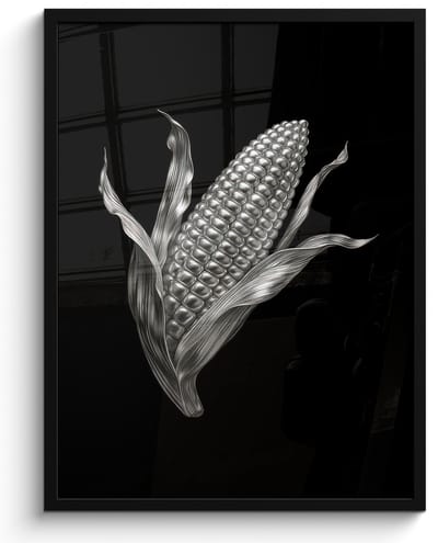 Poster in lijst - Fotolijst 60x80 cm - Posters - Maïskolf - Glanzend metaal - Elegant - Posterlijst zwart - Decoratie - Wanddecoratie woonkamer - Muurdecoratie slaapkamer
