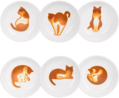 Set van 6 Keramische Bijvormige Sauskommen voor Soja en Sushi, Perfect als Theezakjeshouder en Cadeau voor Kattenliefhebbers