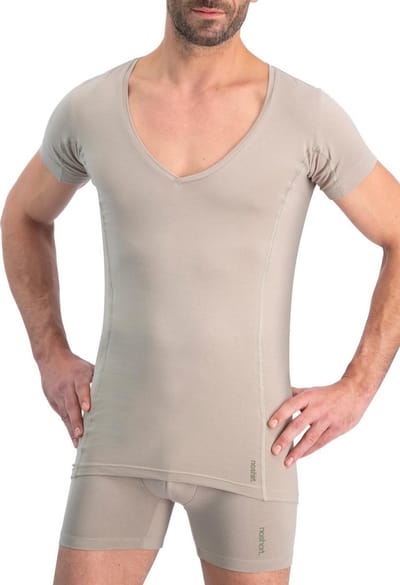 Noshirt Dry Cotton - Heren Ondershirt - Diepe V-Hals - Anti Zweet - Supima Katoen - Khaki - Maat S