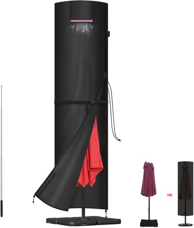 Dailygoods- Parasolhoes Waterdicht - Parasolhoes met Rits en Stok - Beschermhoes voor Tuinparasol - 420D Oxford Stof - Ø 3-4m - Scheurbestendig - Parasolbescherming
