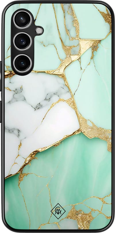 Casimoda® hoesje - Geschikt voor Samsung Galaxy A54 - Marmer Mint Goud - Zwart TPU Backcover - Marmer - Mint