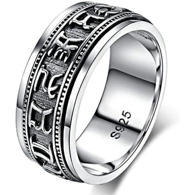 925 Sterling zilveren sieraden Vintage Thaise zilveren ring Budda religieuze Saint Mantra Vajra S925 ring (Hy ) 7.5 gray