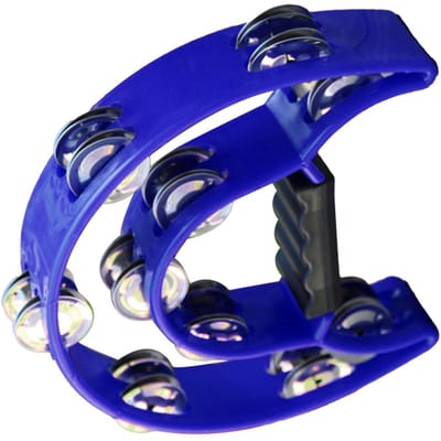 Tambourin à main Cloche Grande Taille Double Rangée Jingles Métalliques Instrument de Percussion Cloche Tambourin pour bleu foncé
