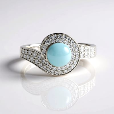Cavill - Zilveren Ring met Braziliaanse 2,925 ct Aquamarijn en 59 Zirkonia's - 925 Sterling Zilver - Elegante Damesring met Blauwe Edelsteen