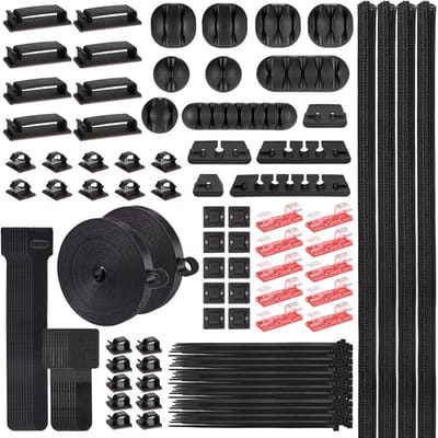 Complete Kabelbeheer Set met 188 Onderdelen, Desk Cable Management, Kabelsleeves, Klemmen en Touwtjes voor een Opgeruimde Werkplek