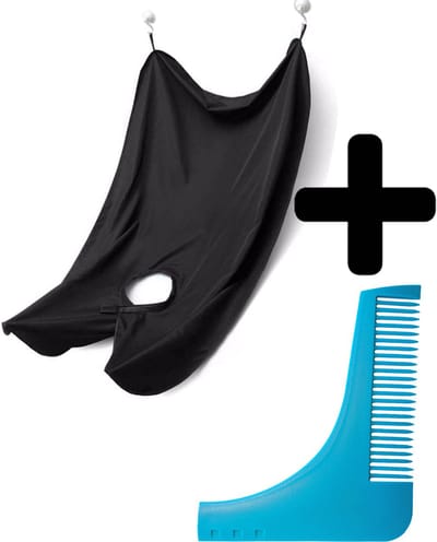 Baardkam Met Baard Schort - Baardschort Baard Cape Scheer Schort En Baard Kam Trimmer Beard Shaper - Blauw En Zwart