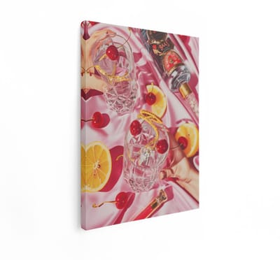Artaza Canvas Schilderij Cocktail - 90x120 cm - Wanddecoratie Vintage - Muurdecoratie Goud - Decoratie Roze Keuken