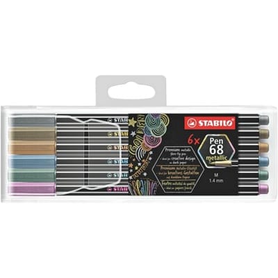 STABILO® Pen 68 metallic Premium viltstift, kogelstift, lijnbreedte 1,4 mm, verpakking van 6, kleurensortering