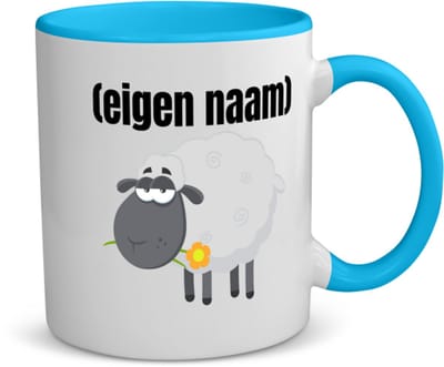 Akyol - schaap met eigen naam koffiemok - theemok - blauw - Schaap - boeren/schapen liefhebbers - iemand die houdt van schapen - verjaardag - cadeau - kado - geschenk - 350 ML inhoud