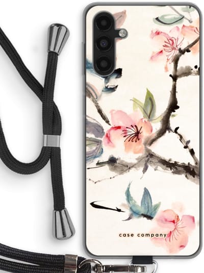 Case Company® - Hoesje met koord geschikt voor Samsung Galaxy A04s hoesje met Koord - Japanse bloemen - Telefoonhoesje met Zwart Koord - Bescherming aan alle Kanten en Over de Schermrand