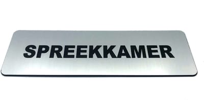 Deurbordje met tekst Spreekkamer- Namengigant Deur Tekstbordje - Deur - incl. 3M-tape plakstrip - Bordje - RVS Look - 150 mm x 50 mm x 1,6 mm - 5 jaar Garantie