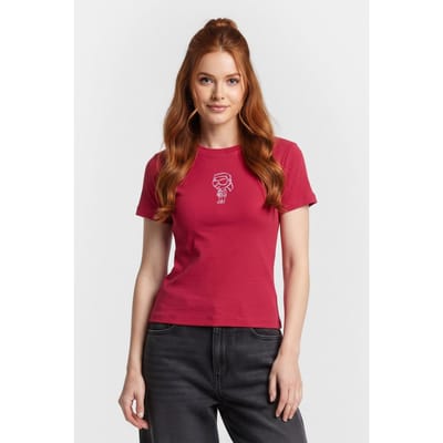 Karl Lagerfeld Ikon Sketch Emb Rib T-shirt Persian Red Taglia: S | Maglie Sportivi Outlet | Donna | Rosso