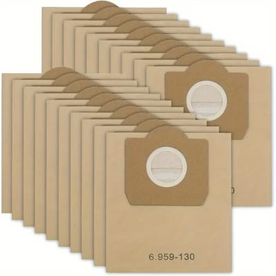20x Stofzuigerzakken Compatibel met Kärcher WD3 A2201/A2204/A2504/A2554/A2251/A2604 – Model 6.959-130.0 – 9.5L Capaciteit – 99% Filtratie – Hoge Efficiëntie – Bruin – Vervangende Filterzakken