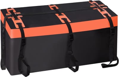 Famanu - Achterbox voor trekhaak 566 liter, Pro 600D PVC, waterdicht, scheurvast – Zwart met oranje