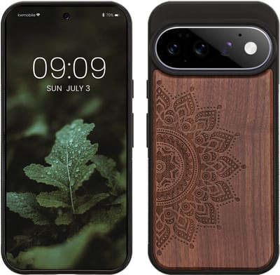 kwmobile telefoonhoesje geschikt voorGoogle Pixel 11 Pro - Hoesje met bumper - hout - In donkerbruin Opkomende Zon design