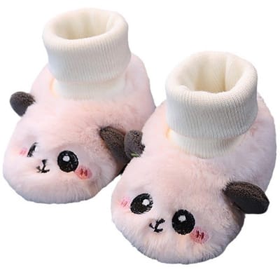 Babyjongen & meisje schattige cartoon katoenen antislip soklaarsjes met zachte zolen Schoenen voor eerste stapjes van pasgeborenen Bedschoentjes voor baby's (roze, 0-6 maanden)