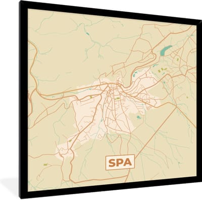 Fotolijst incl. Poster - Stadskaart - Kaart - Vintage - Spa - Plattegrond - 40x40 cm - Posterlijst
