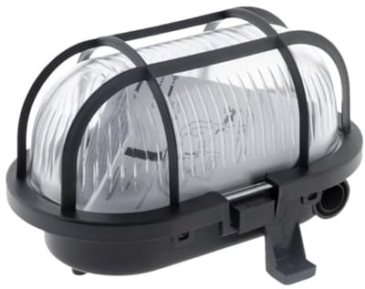 Ovale Venster 60W IP44 E27 Verlichtingsoplossing voor Buiten - Kunststof Basis en Warmtebestendige Glazen Kom - Zwart - 40cm