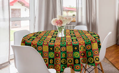 ABAKUHAUS Afrikaans ronde tafelkleed, trippy, cirkelvormige tafelkleedhoes voor keukendecoratie in de eetkamer, 150 cm, meerkleurig