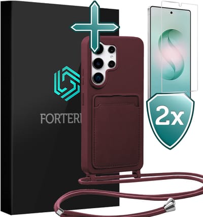 Hoesje Geschikt voor Samsung S26 Ultra Case Siliconen Hoes Met Koord Met 2x Screenprotector - Hoes Geschikt voor Samsung Galaxy S26 Ultra Met Telefoonkoord Hoesje Backcover - Aubergine