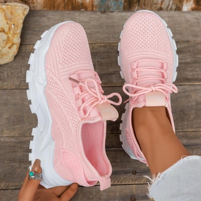 Dames Wedge Platform Casual voor Dames Fitness Sneakers Ademend Mesh Sportschoenen Plus Size 43 roze