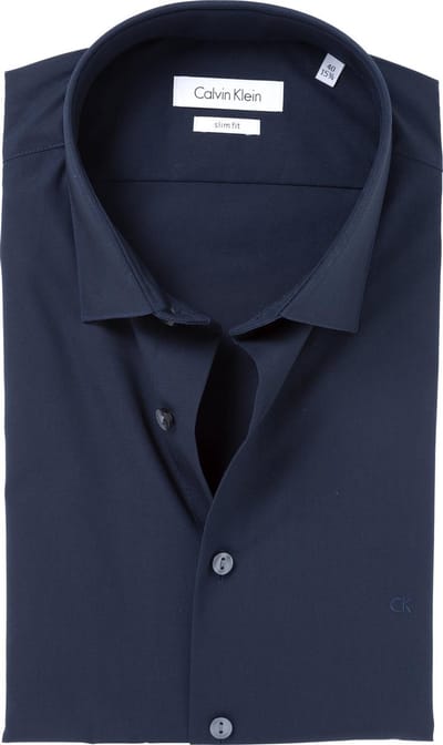 Calvin Klein slim fit overhemd - 2-ply stretch - midnight blue - Strijkvriendelijk - Boordmaat: 38 (EU maat: S)