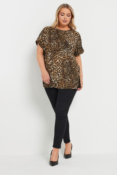 Yours Natuurlijke Bruine Textuur Luipaardprint Top Met Oogjes Size 44