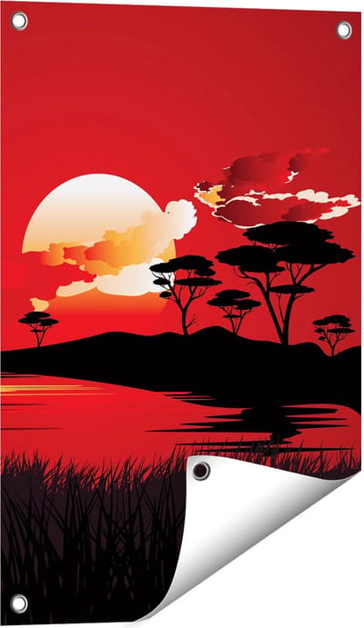 Gards Tuinposter Rode Zonsondergang in de Savanne - Abstract - 40x60 cm - Tuindoek - Tuindecoratie - Wanddecoratie buiten - Tuinschilderij